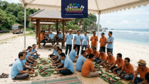 rombongan- gathering-di-area-peneduh-pantai