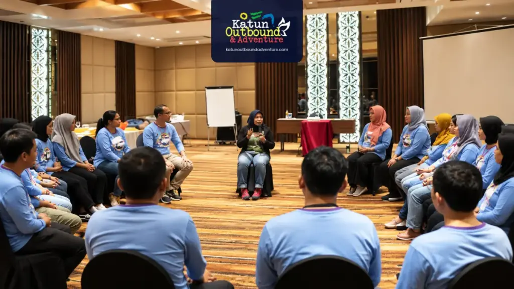 Lokasi Gathering Perusahaan Batu Malang, Peserta outbound dibagi per kelompok di Batu